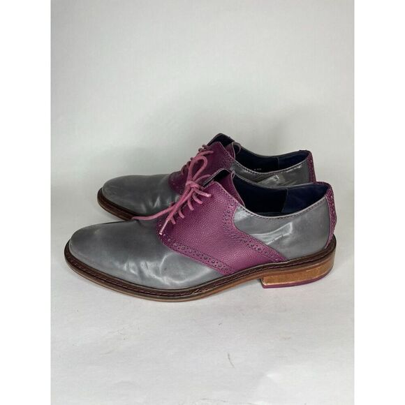 Cole Haan Gray Patent Leather Purple Pebbled Oxfords Shoes Men Sz 9M US/42EU - Picture 3 of 11